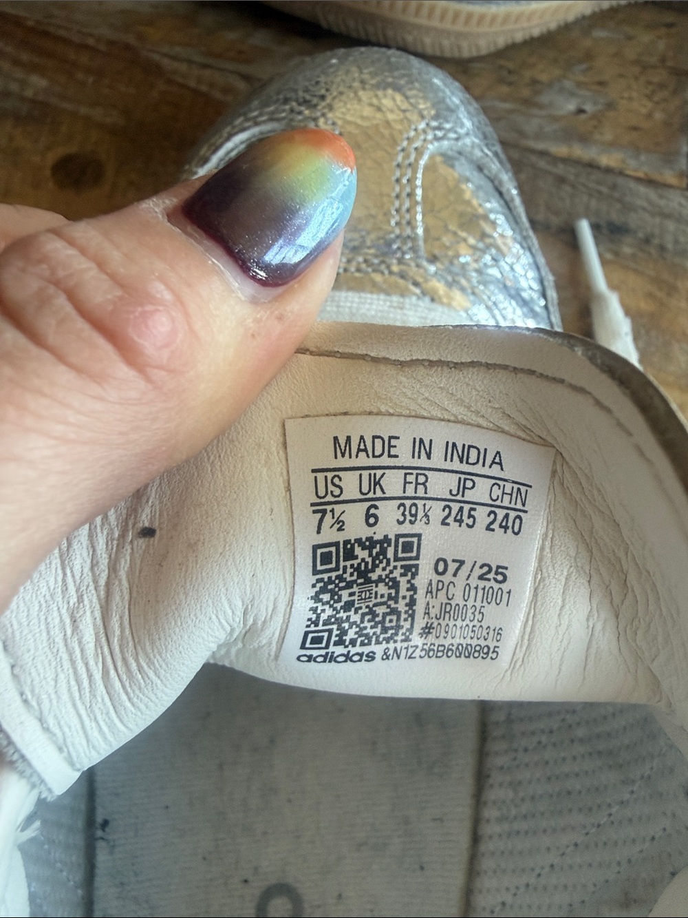 adidas Samba Metallic Silver with White Stripes and Gum Sole - Picture 2 of 6
